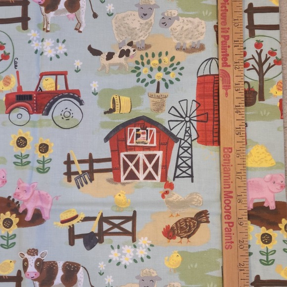 Joann FARM ANIMALS BARN bigs cows sheep chickens plants country 2 YARDS - Picture 2 of 2